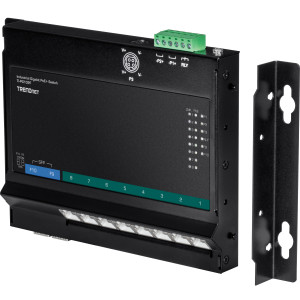 TRENDnet TI-PG102F 10-Port Gigabit Ethernet Front Access Switch, 8 Gigabit PoE+ and 2 Gigabit SFP ports, 20 Gbps switching capacity, DIN-rail/Magnet